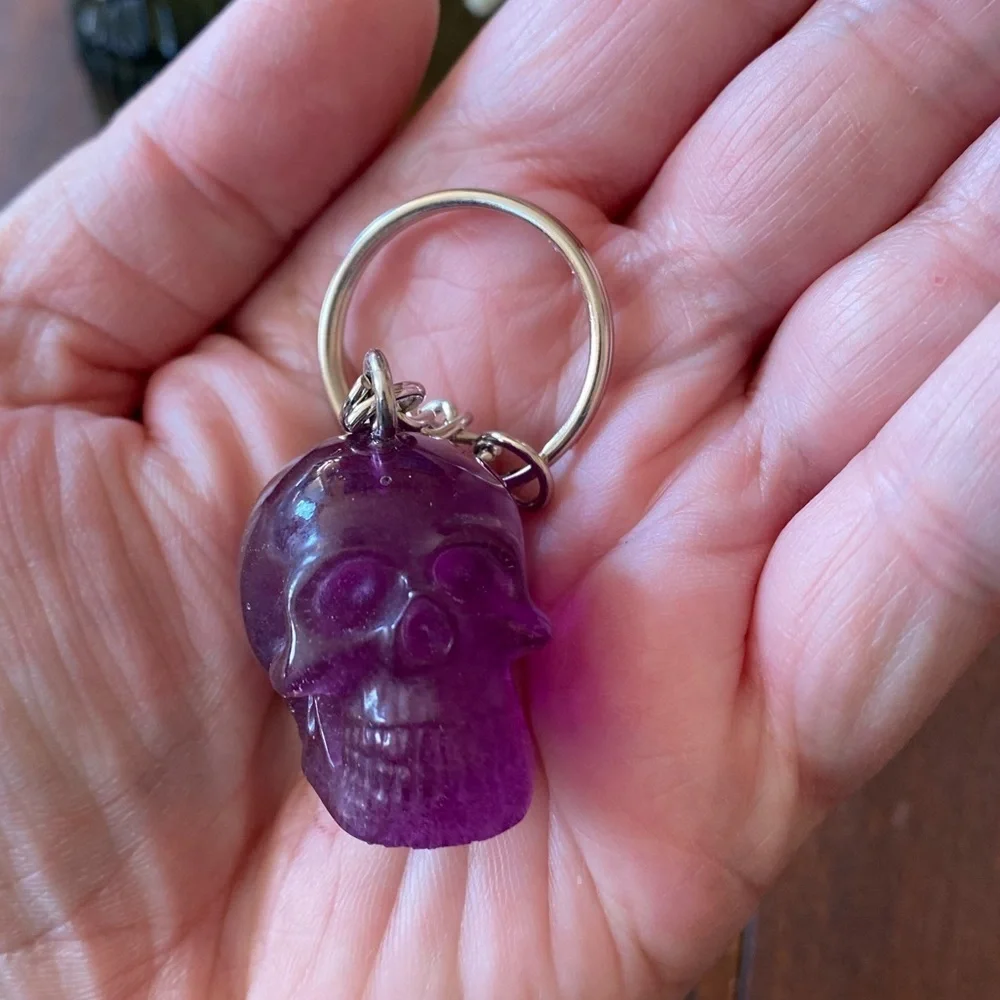 Handmade Resin Clear Purple Skull 3” Keychain Gothic Backpack Bag Charm NEW